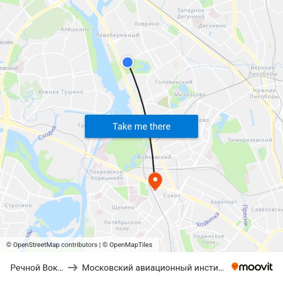 Речной Вокзал (Rechnoy Vokzal) to Московский авиационный институт (национальный исследовательский университет) map