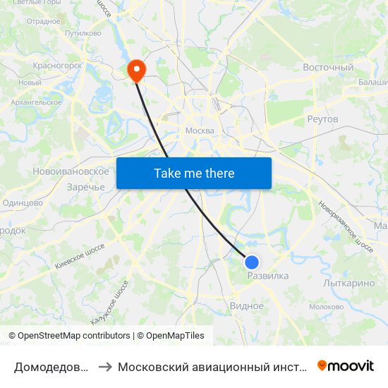 Домодедовская (Domodedovskaya) to Московский авиационный институт (национальный исследовательский университет) map