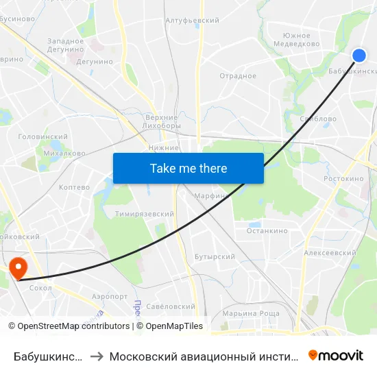 Бабушкинская (Babushkinskaya) to Московский авиационный институт (национальный исследовательский университет) map