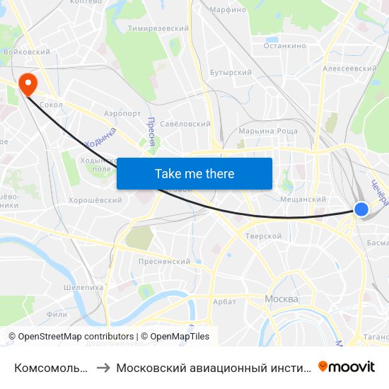 Комсомольская (Komsomolskaya) to Московский авиационный институт (национальный исследовательский университет) map