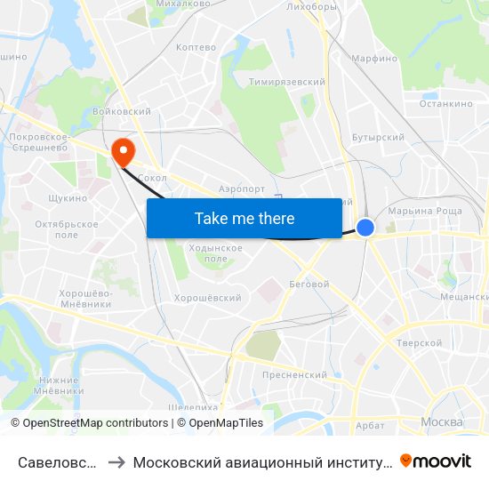 Савеловская (Savelovskaya) to Московский авиационный институт (национальный исследовательский университет) map