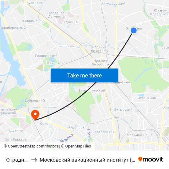 Отрадное (Otradnoe) to Московский авиационный институт (национальный исследовательский университет) map