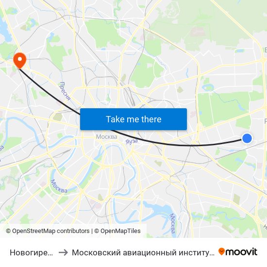 Новогиреево (Novogireevo) to Московский авиационный институт (национальный исследовательский университет) map