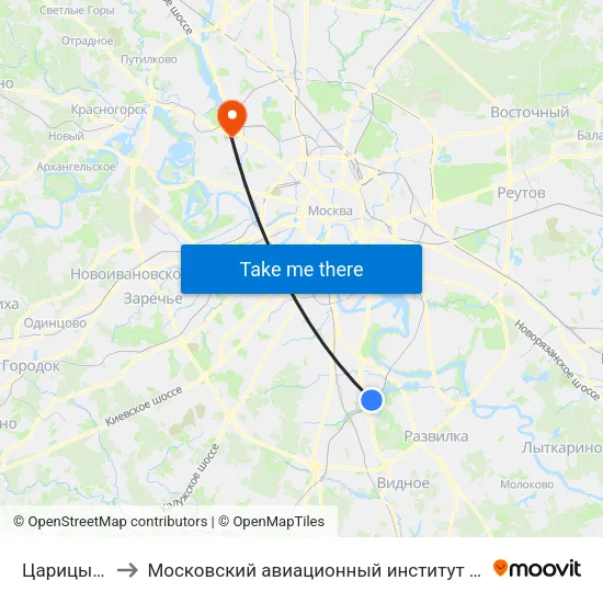 Царицыно (Tsaritsyno) to Московский авиационный институт (национальный исследовательский университет) map