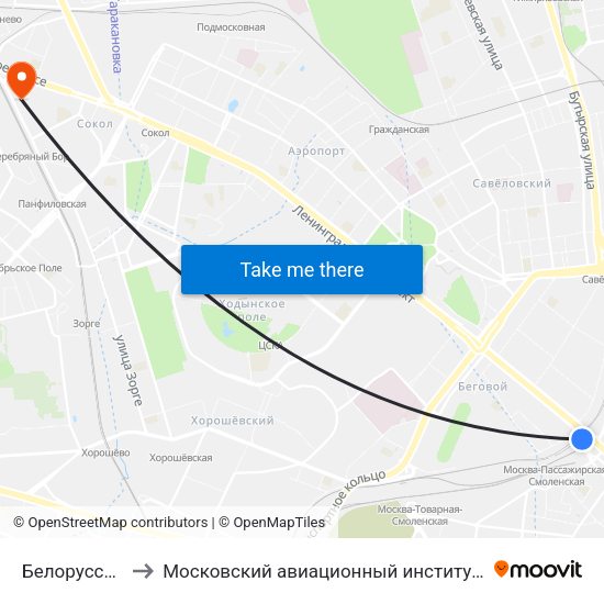 Белорусская (Belorusskaya) to Московский авиационный институт (национальный исследовательский университет) map