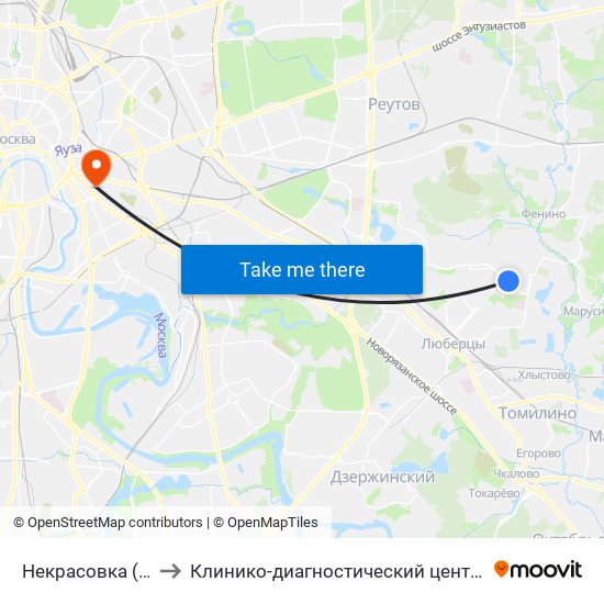 Некрасовка (Nekrasovka) to Клинико-диагностический центр ФКЦ ВМТ ФМБА России map