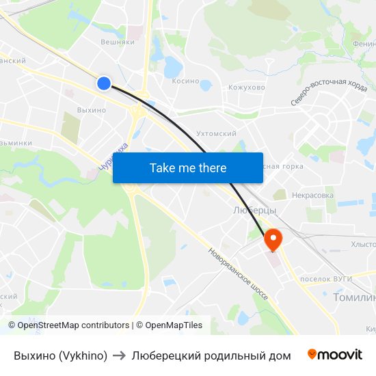 Выхино (Vykhino) to Люберецкий родильный дом map
