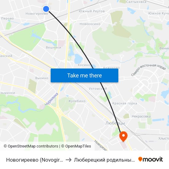 Новогиреево (Novogireevo) to Люберецкий родильный дом map