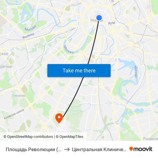 Площадь Революции (Ploschad Revolyutsii) to Центральная Клиническая Больница РАН map