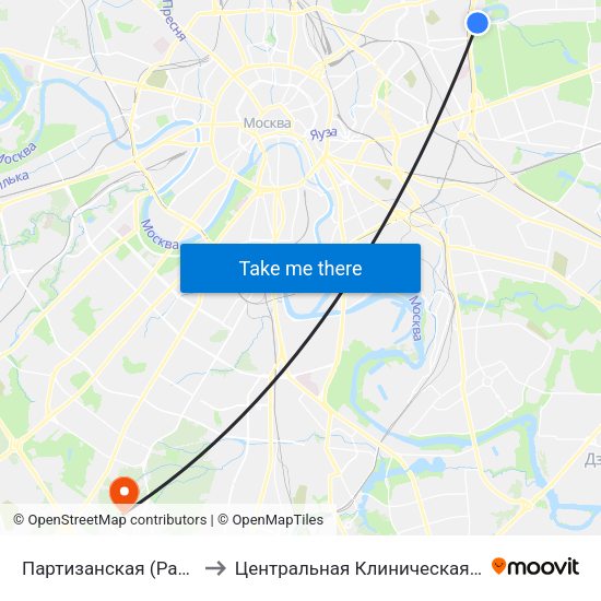 Партизанская (Partizanskaya) to Центральная Клиническая Больница РАН map