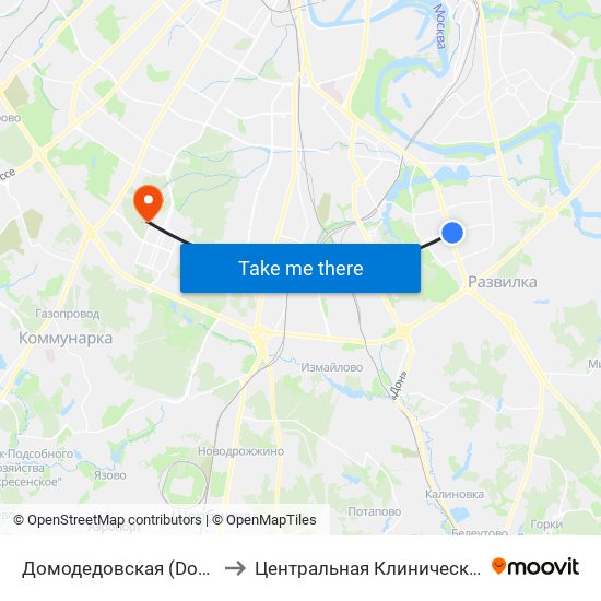 Домодедовская (Domodedovskaya) to Центральная Клиническая Больница РАН map