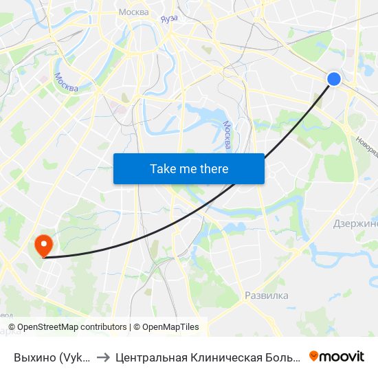 Выхино (Vykhino) to Центральная Клиническая Больница РАН map