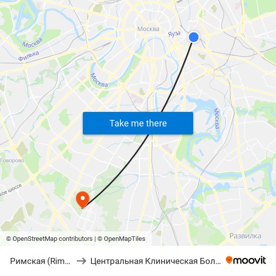 Римская (Rimskaya) to Центральная Клиническая Больница РАН map