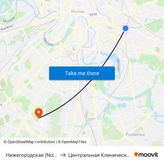 Нижегородская (Nizhegorodskaya) to Центральная Клиническая Больница РАН map