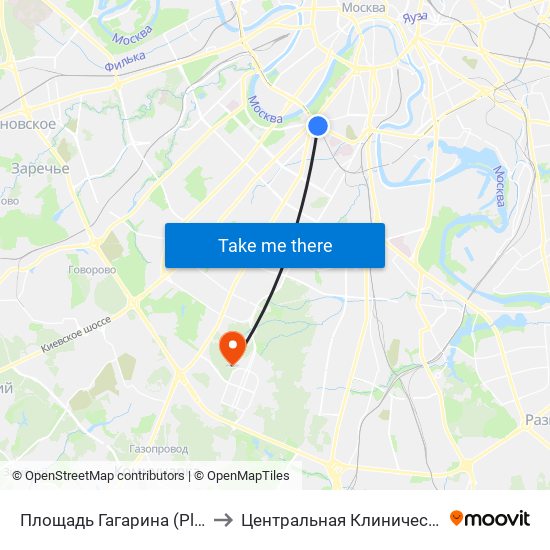 Площадь Гагарина (Ploschad Gagarina) to Центральная Клиническая Больница РАН map