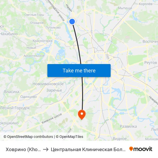 Ховрино (Khovrino) to Центральная Клиническая Больница РАН map