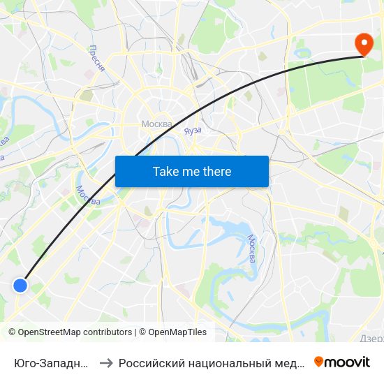 Юго-Западная (Yugo-Zapadnaya) to Российский национальный медико-хирургический центр им. Н.И. Пирогова map