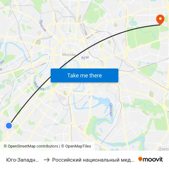 Юго-Западная (Yugo-Zapadnaya) to Российский национальный медико-хирургический центр им. Н.И. Пирогова map