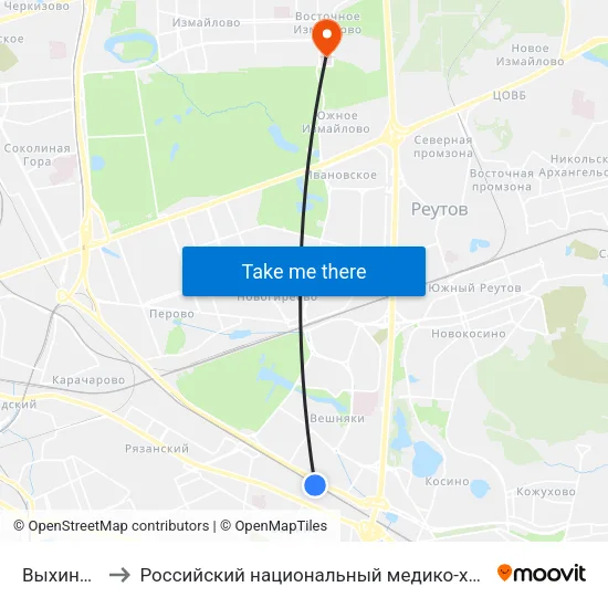 Выхино (Vykhino) to Российский национальный медико-хирургический центр им. Н.И. Пирогова map