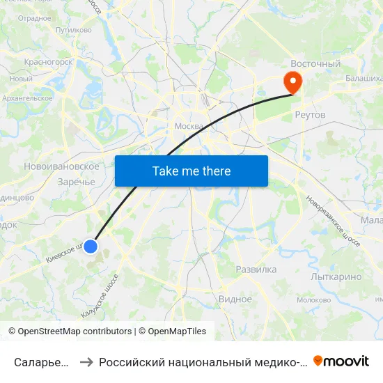 Саларьево (Salaryevo) to Российский национальный медико-хирургический центр им. Н.И. Пирогова map