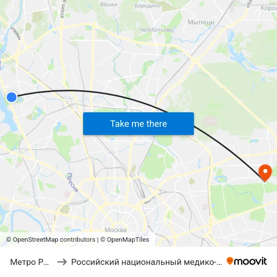 Метро Речной вокзал to Российский национальный медико-хирургический центр им. Н.И. Пирогова map