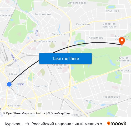Курская (Kurskaya) to Российский национальный медико-хирургический центр им. Н.И. Пирогова map