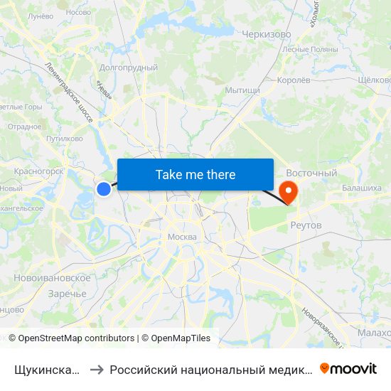 Щукинская (Schukinskaya) to Российский национальный медико-хирургический центр им. Н.И. Пирогова map