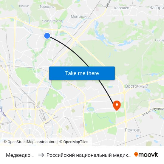 Медведково (Medvedkovo) to Российский национальный медико-хирургический центр им. Н.И. Пирогова map
