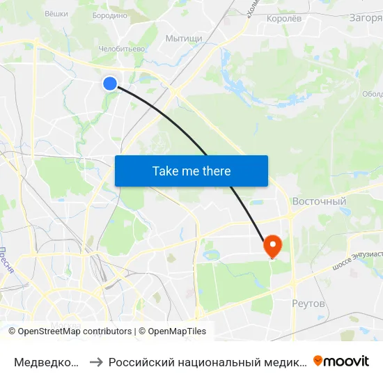 Медведково (Medvedkovo) to Российский национальный медико-хирургический центр им. Н.И. Пирогова map
