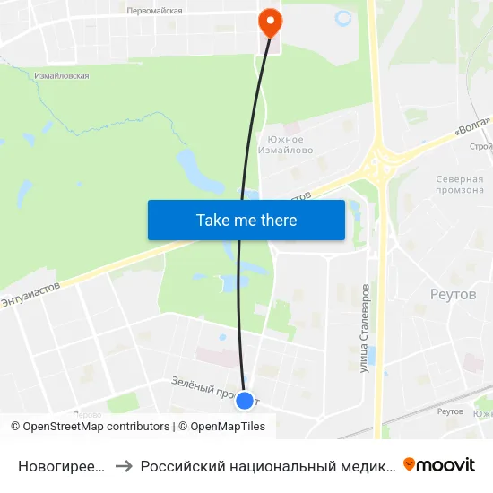 Новогиреево (Novogireevo) to Российский национальный медико-хирургический центр им. Н.И. Пирогова map