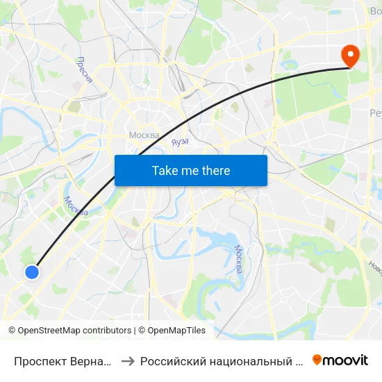 Проспект Вернадского (Prospekt Vernadskogo) to Российский национальный медико-хирургический центр им. Н.И. Пирогова map