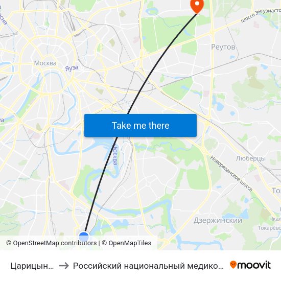 Царицыно (Tsaritsyno) to Российский национальный медико-хирургический центр им. Н.И. Пирогова map