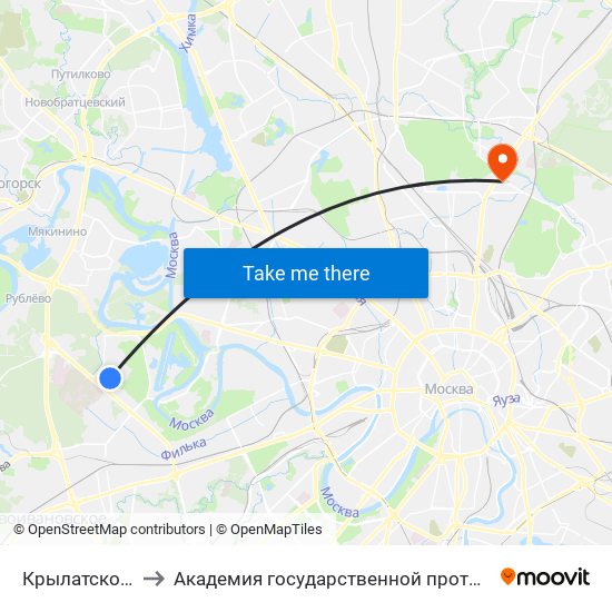 Крылатское (Krylatskoe) to Академия государственной противопожарной службы МЧС России map