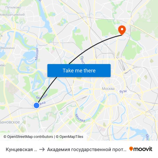Кунцевская (Kuntsevskaya) to Академия государственной противопожарной службы МЧС России map