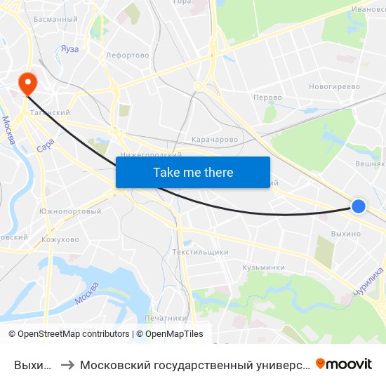 Выхино (Vykhino) to Московский государственный университет технологий и управления имени К. Г. Разумовского map