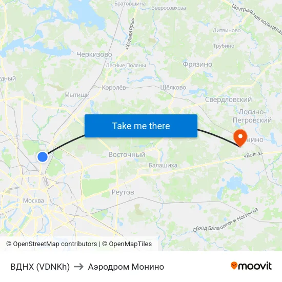ВДНХ (VDNKh) to Аэродром Монино map