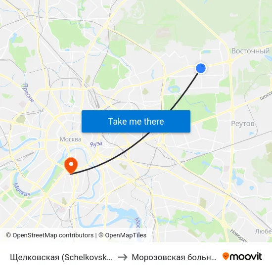 Щелковская (Schelkovskaya) to Морозовская больница map