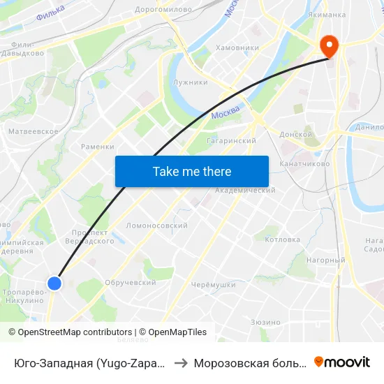 Юго-Западная (Yugo-Zapadnaya) to Морозовская больница map