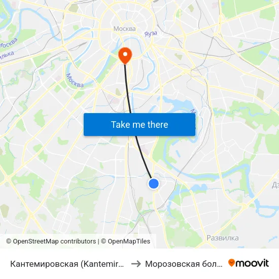 Кантемировская (Kantemirovskaya) to Морозовская больница map
