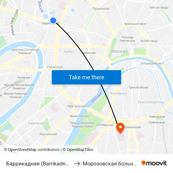 Баррикадная (Barrikadnaya) to Морозовская больница map
