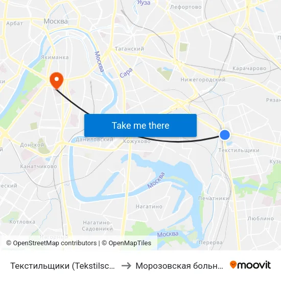 Текстильщики (Tekstilschiki) to Морозовская больница map
