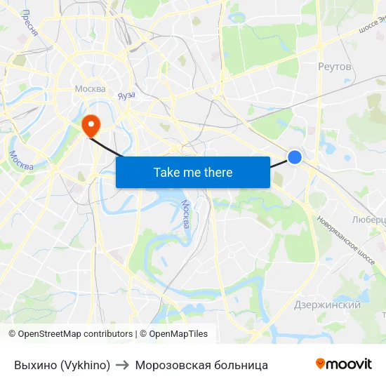 Выхино (Vykhino) to Морозовская больница map