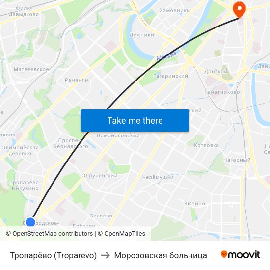 Тропарёво (Troparevo) to Морозовская больница map