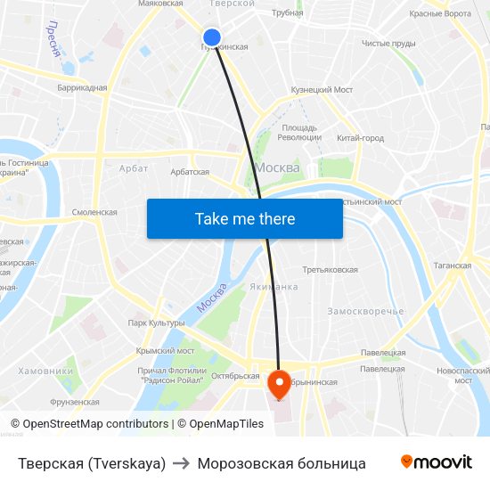 Тверская (Tverskaya) to Морозовская больница map