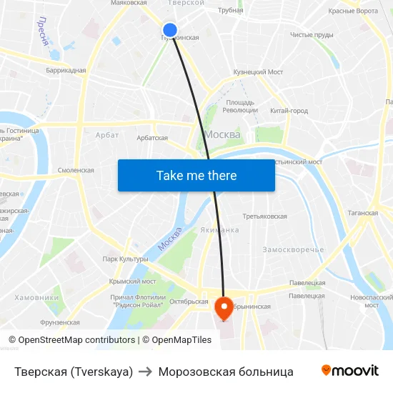 Тверская (Tverskaya) to Морозовская больница map