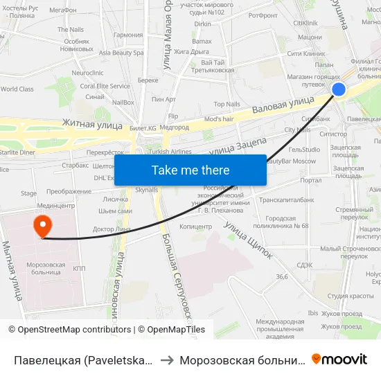 Павелецкая (Paveletskaya) to Морозовская больница map