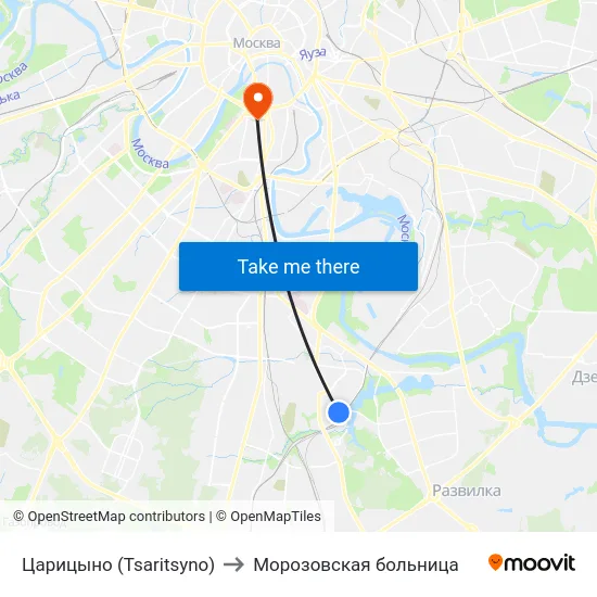 Царицыно (Tsaritsyno) to Морозовская больница map