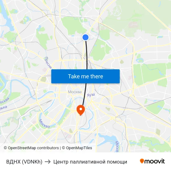 ВДНХ (VDNKh) to Центр паллиативной помощи map