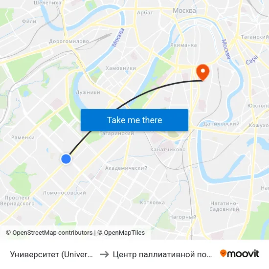 Университет (Universitet) to Центр паллиативной помощи map
