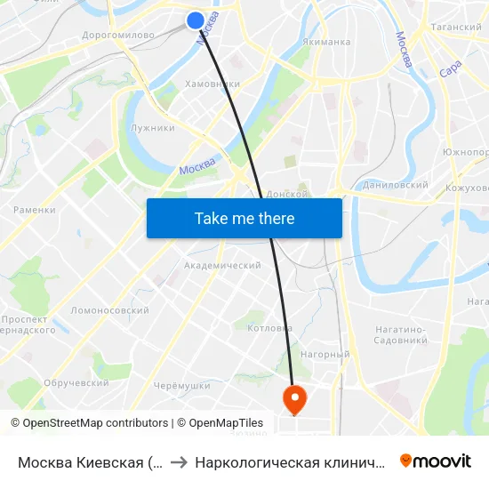 Москва Киевская (Kievsky Station) to Наркологическая клиническая больница №17 map